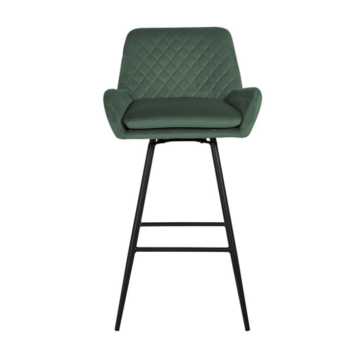 Scaun inalt de bar catifea premium Gal verde/bej/gri, picioare metal negru, cu brate, S4462 KHAKI VELVET - Richmond Interiors [6]