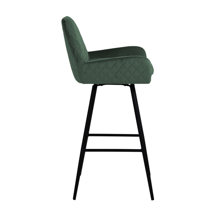 Scaun inalt de bar catifea premium Gal verde/bej/gri, picioare metal negru, cu brate, S4462 KHAKI VELVET - Richmond Interiors [9]