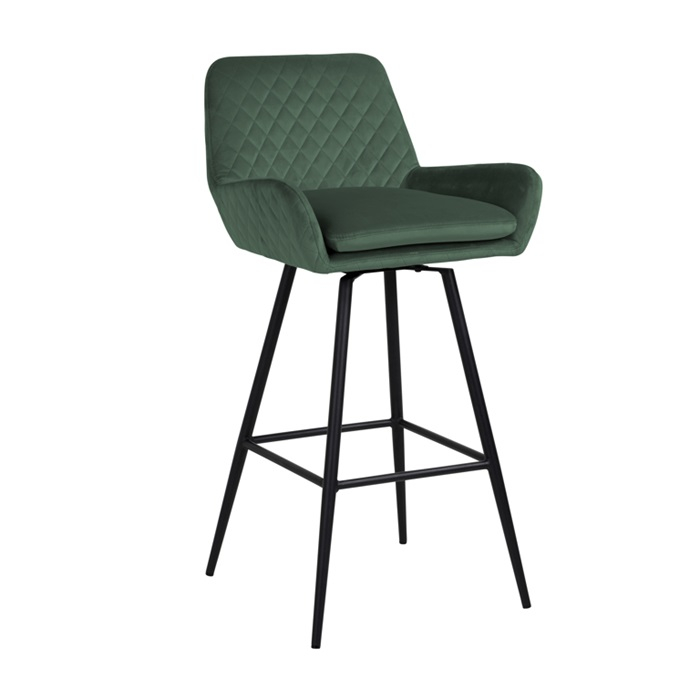 Scaun inalt de bar catifea premium Gal verde/bej/gri, picioare metal negru, cu brate, S4462 KHAKI VELVET - Richmond Interiors [8]