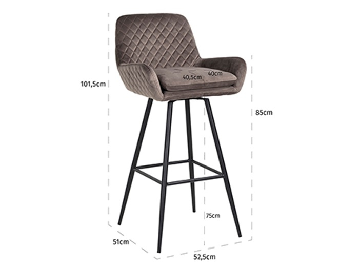 Scaun inalt de bar catifea premium Gal verde/bej/gri, picioare metal negru, cu brate, S4462 KHAKI VELVET - Richmond Interiors [12]