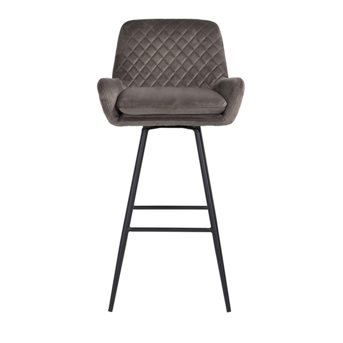 Scaun inalt de bar catifea premium Gal verde/bej/gri, picioare metal negru, cu brate, S4462 KHAKI VELVET - Richmond Interiors [13]
