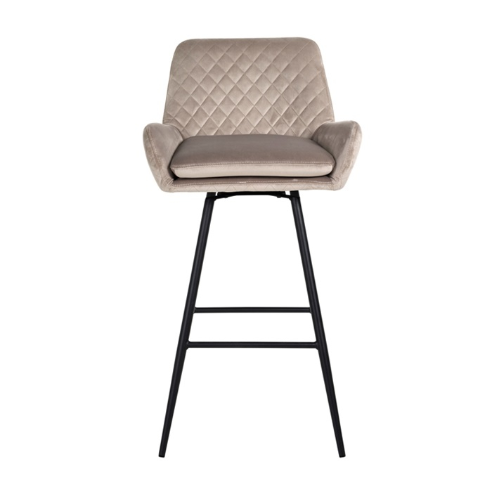 Scaun inalt de bar catifea premium Gal verde/bej/gri, picioare metal negru, cu brate, S4462 KHAKI VELVET - Richmond Interiors [2]