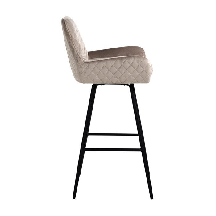 Scaun inalt de bar catifea premium Gal verde/bej/gri, picioare metal negru, cu brate, S4462 KHAKI VELVET - Richmond Interiors [3]