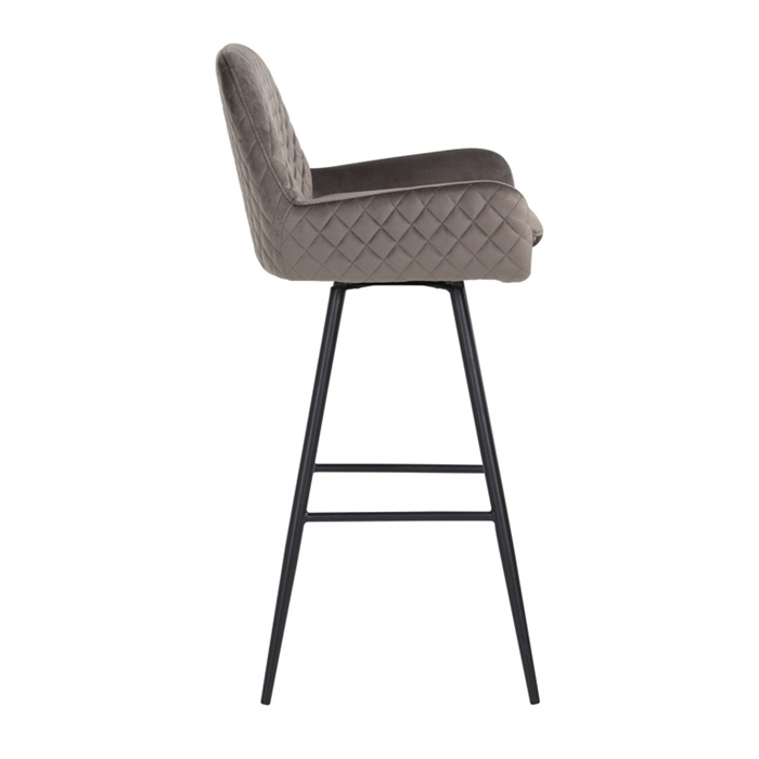 Scaun inalt de bar catifea premium Gal verde/bej/gri, picioare metal negru, cu brate, S4462 KHAKI VELVET - Richmond Interiors [14]