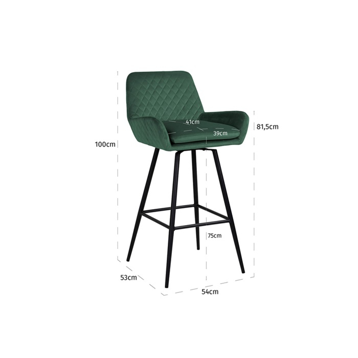 Scaun inalt de bar catifea premium Gal verde/bej/gri, picioare metal negru, cu brate, S4462 KHAKI VELVET - Richmond Interiors [10]