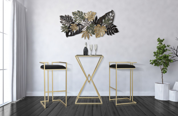Scaun inalt de bar glam negru/auriu Jamir 42X42X81 cm metal/poliester [3]