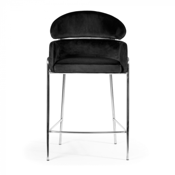 Scaun inalt de bar negru catifea Senka picioare metal argintiu, BREDH6XXBCKSERI - Atreve [2]
