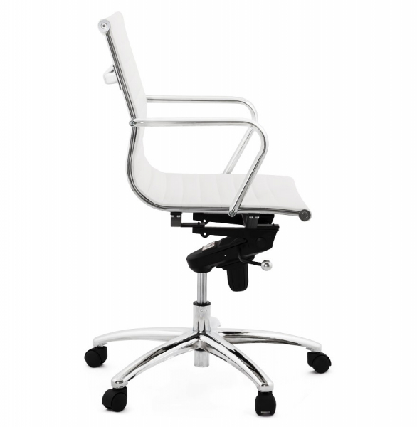 Scaun managerial alb Michelin modern, tapitat piele ecologica / picioare otel crom cu rotile, OC00170WH - Kokoon [3]
