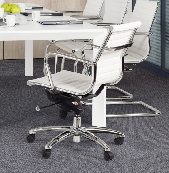 Scaun managerial alb Michelin modern, tapitat piele ecologica / picioare otel crom cu rotile, OC00170WH - Kokoon [19]