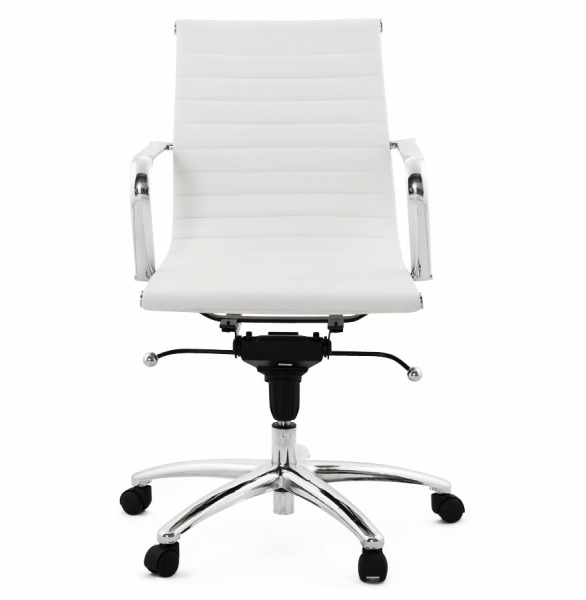 Scaun managerial alb Michelin modern, tapitat piele ecologica / picioare otel crom cu rotile, OC00170WH - Kokoon [2]
