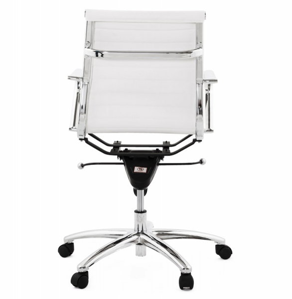 Scaun managerial alb Michelin modern, tapitat piele ecologica / picioare otel crom cu rotile, OC00170WH - Kokoon [5]
