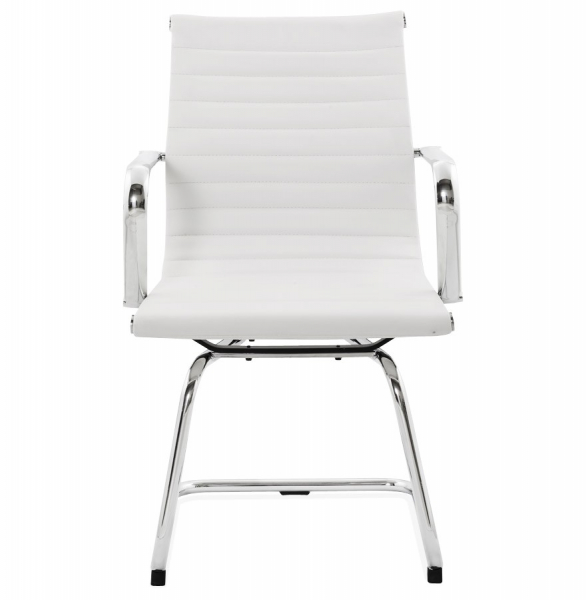 Scaun conferinta alb Yotta design modern, tapitat piele ecologica, baza sanie otel crom, OC00190WH - Kokoon [2]