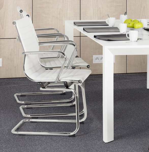 Scaun conferinta alb Yotta design modern, tapitat piele ecologica, baza sanie otel crom, OC00190WH - Kokoon [18]