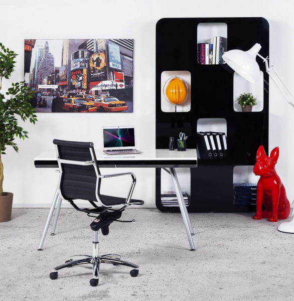 Scaun managerial negru Michelin modern, tapiterie piele ecologica, picioare otel crom cu rotile, OC00180BL - Kokoon [20]
