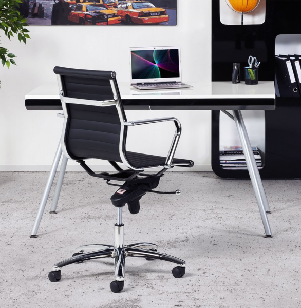 Scaun managerial negru Michelin modern, tapiterie piele ecologica, picioare otel crom cu rotile, OC00180BL - Kokoon [19]