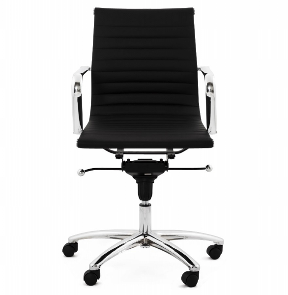 Scaun managerial negru Michelin modern, tapiterie piele ecologica, picioare otel crom cu rotile, OC00180BL - Kokoon [2]