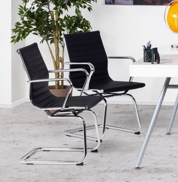 Scaun conferinta negru Yotta design modern, tapitat piele ecologica, baza otel crom, OC00200BL - Kokoon [18]