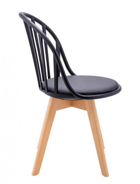 Scaun modern in stil clasic Kasper cu spatar rotunjit, picioare lemn masiv/polipropilena, piele ecologica, PW801.BLACK - King [2]