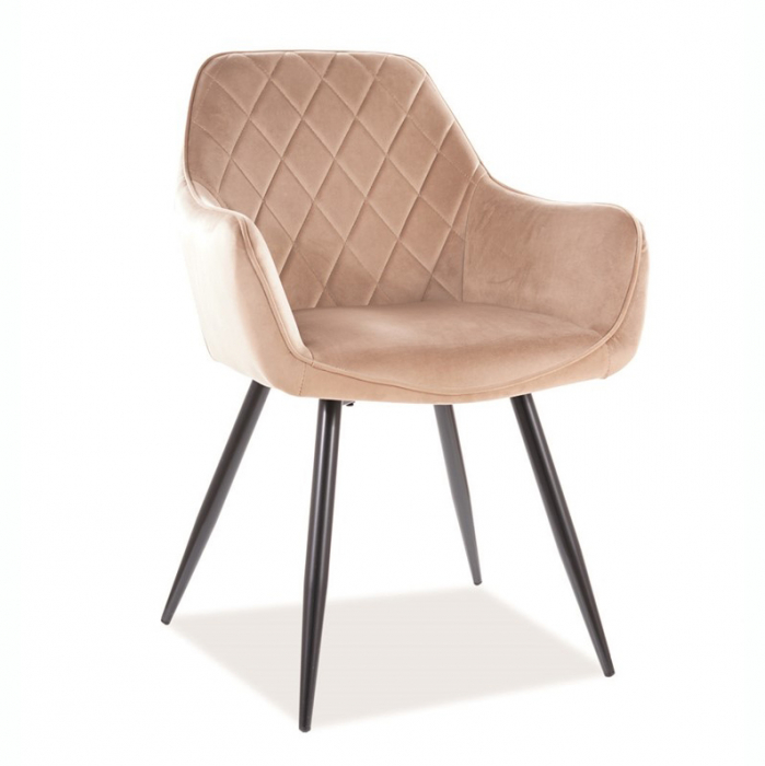 Scaun modern living catifea bej Linea Velvet, picioare negre metal, LINEAVCBE - Signal [1]