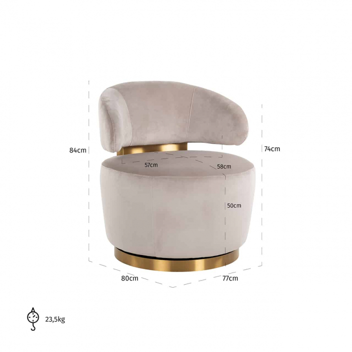 Scaun rotativ Maxime catifea kaki (Quartz Khaki 903), S4546 KHAKI VELVET - Richmond Interiors [5]