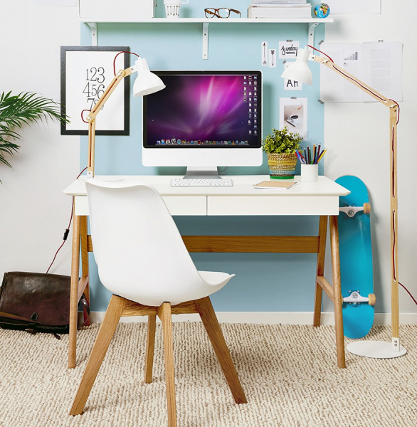 Scaun modern alb Tylik Premium stil scandinav, polipropilena / piele ecologica, picioare lemn masiv, CH01390WHWH - Kokoon [13]