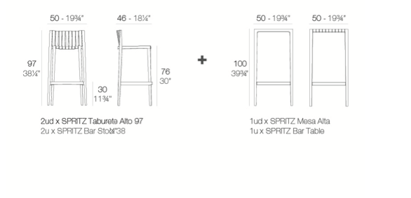 Set 1 masa bar+2 scaune Spritz h 97 cm, polipropilena, diverse culori, 56022 E - Vondom [3]