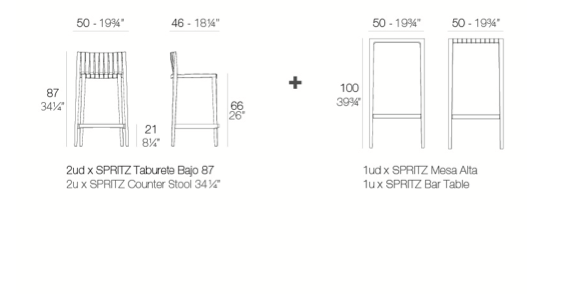 Set 1 masa bar+2 scaune Spritz h 87 cm, polipropilena, diverse culori, 56021 W - Vondom [3]