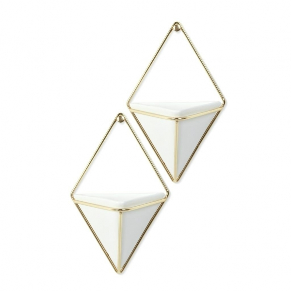 Set 2 ghivece ceramice perete Mauro in forma de triunghi, diverse culori, suport metalic auriu, design modern, 470753-524 - King [2]