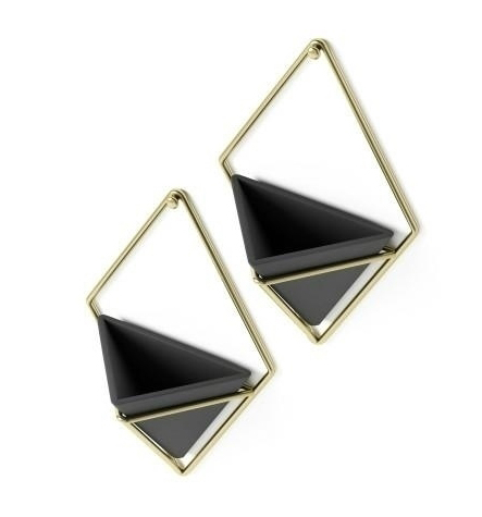 Set 2 ghivece ceramice perete Mauro in forma de triunghi, diverse culori, suport metalic auriu, design modern, 470753-1137 Black - King [5]