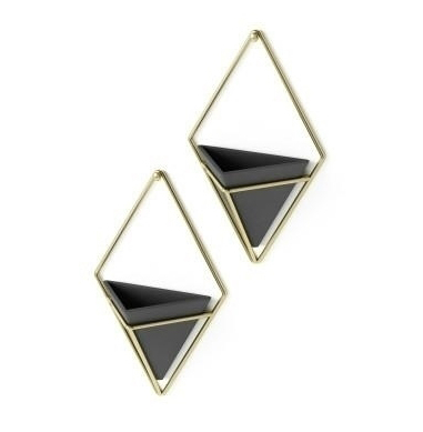 Set 2 ghivece ceramice perete Mauro in forma de triunghi, diverse culori, suport metalic auriu, design modern, 470753-1137 Black - King [3]