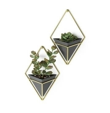 Set 2 ghivece ceramice perete Mauro in forma de triunghi, diverse culori, suport metalic auriu, design modern, 470753-524 - King [4]