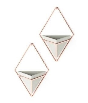 Set 2 ghivece decorative Mauro albe din ceramica in forma de triunghi, metal cupru, 470753-633 - King [2]
