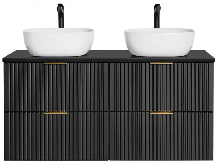 Set 2 Masti + Blat Si 2 Lavoare Aplicate Adel Black 120 CM, MDF Riflat, Culoare Negru - COMAD C129551 [2]