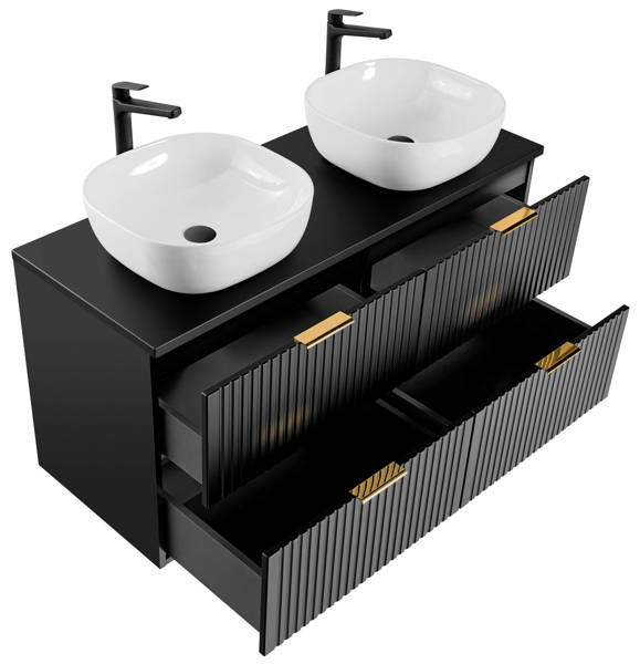 Set 2 Masti + Blat Si 2 Lavoare Aplicate Adel Black 120 CM, MDF Riflat, Culoare Negru - COMAD C129551 [3]