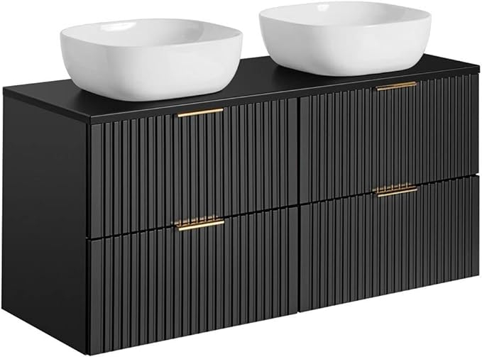 Set 2 Masti + Blat Si 2 Lavoare Aplicate Adel Black 120 CM, MDF Riflat, Culoare Negru - COMAD C129551 [4]