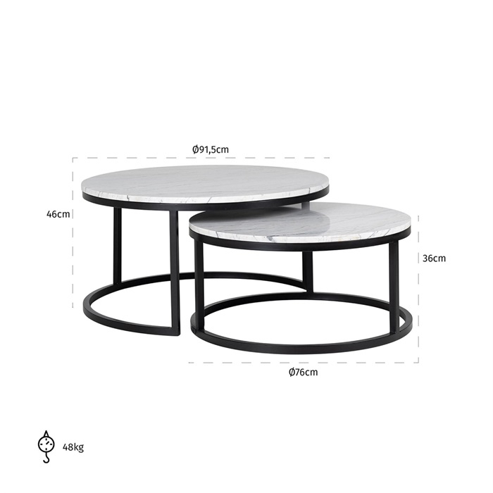 Set 2 masute cafea rotunde maro/alb Zuka premium, blat marmura cadru metal negru, 7051 - Richmond Interiors [3]