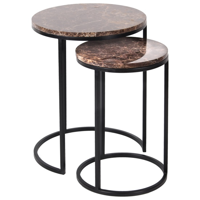 Set 2 masute inalte rotunde marmura emperador maro/alba Zuka premium, picioare negre metal, 7050 - Richmond Interiors [6]