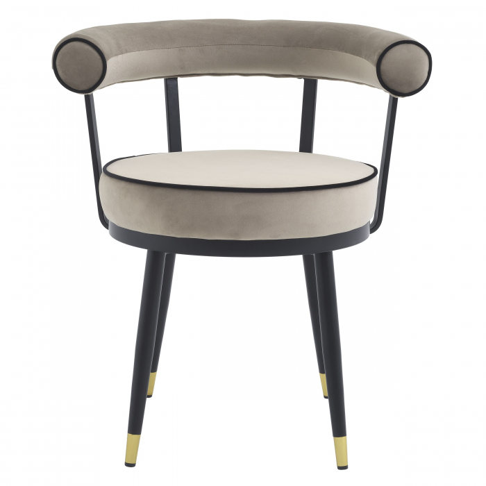 Set 2 scaune rotunde stil retro Vico catifea bej/gri, picioare negre cu auriu | Eichholtz - 114379 [7]