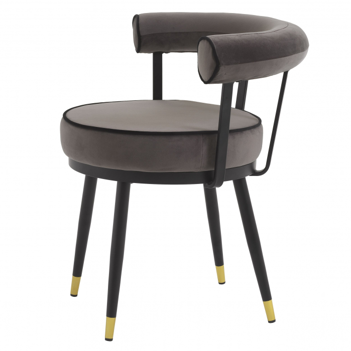 Set 2 scaune rotunde stil retro Vico catifea bej/gri, picioare negre cu auriu | Eichholtz - 114379 [4]