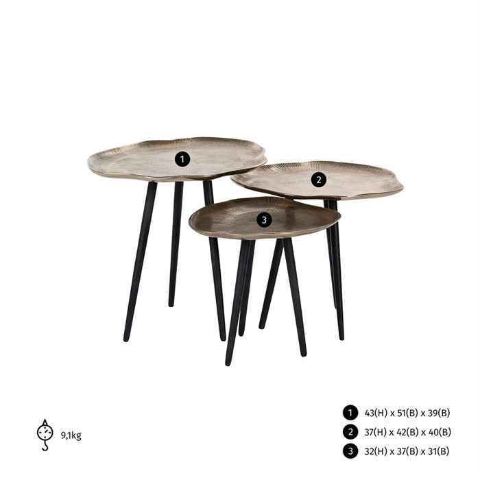 Set 3 masute cafea negru-auriu Hung, blaturi cu forme neregulate din aluminiu, 825059 - Richmond Interiors [4]