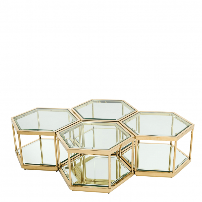 Set 4 masute cafea hexagon aurii/crom Sax design lux, otel si sticla securizata | Eichholtz - 112693 [4]