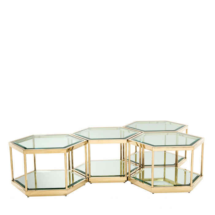 Set 4 masute cafea hexagon aurii/crom Sax design lux, otel si sticla securizata | Eichholtz - 112693 [3]