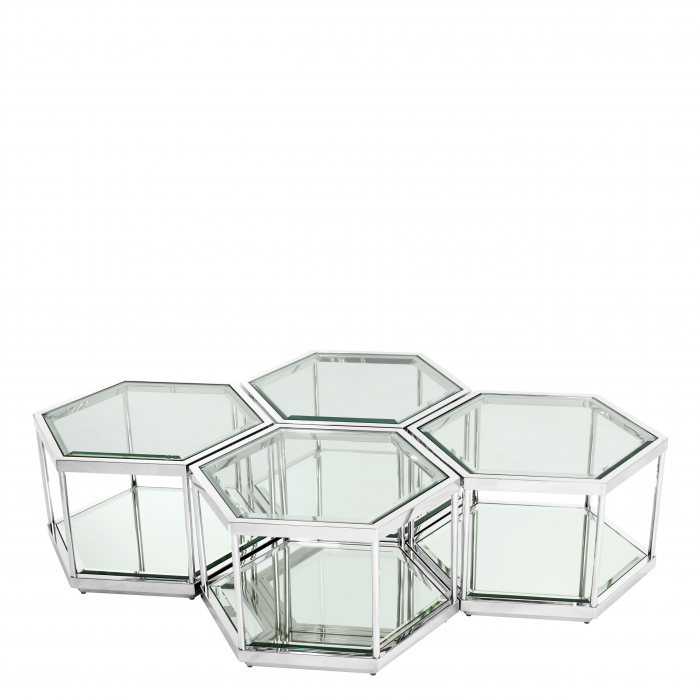 Set 4 masute cafea hexagon aurii/crom Sax design lux, otel si sticla securizata | Eichholtz - 112693 [7]