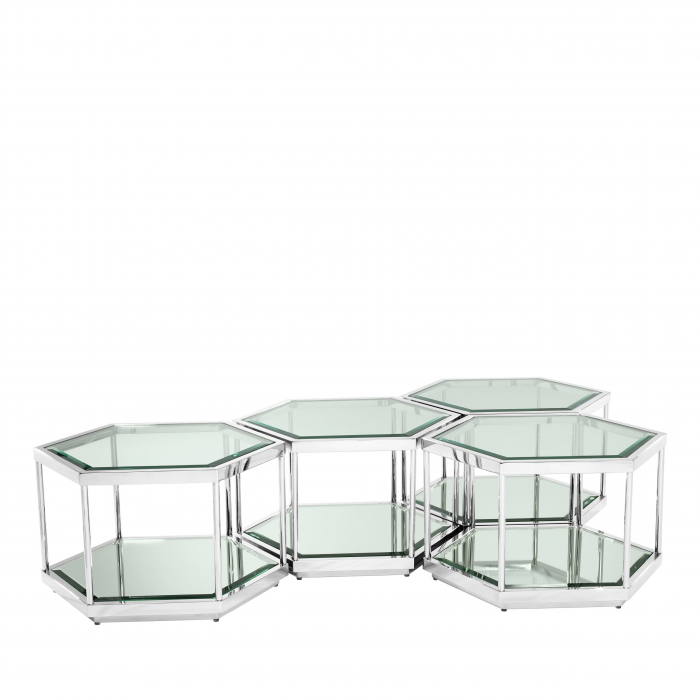 Set 4 masute cafea hexagon aurii/crom Sax design lux, otel si sticla securizata | Eichholtz - 112693 [8]