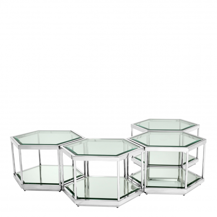 Set 4 masute cafea hexagon aurii/crom Sax design lux, otel si sticla securizata | Eichholtz - 112693 [9]
