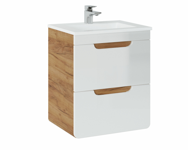 Set baie Aruba 50 cm, MDF alb lucios, stejar auriu [4]