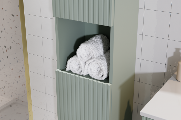 Set baie masca cu usi si sertare + corp central si lavoar Line Reed Green 140 cm [3]