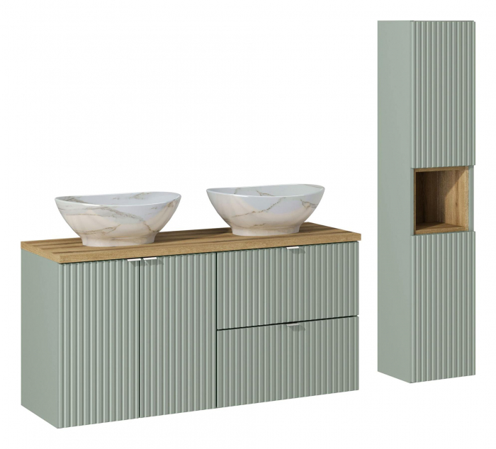 Set baie masca cu usi si sertare + lavoar si dulap coloana Line Reed Green 120 cm [2]