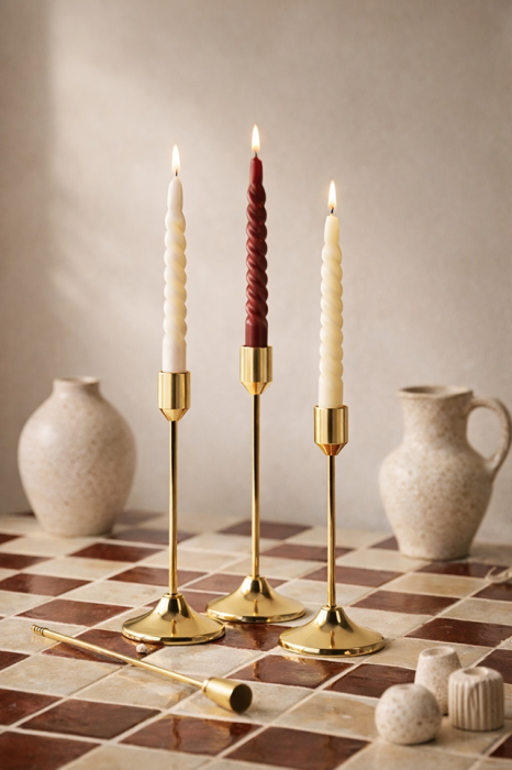 Set de 3 Sfeșnice Splend 7x7x21,5 cm, Metal Auriu - SHP [5]