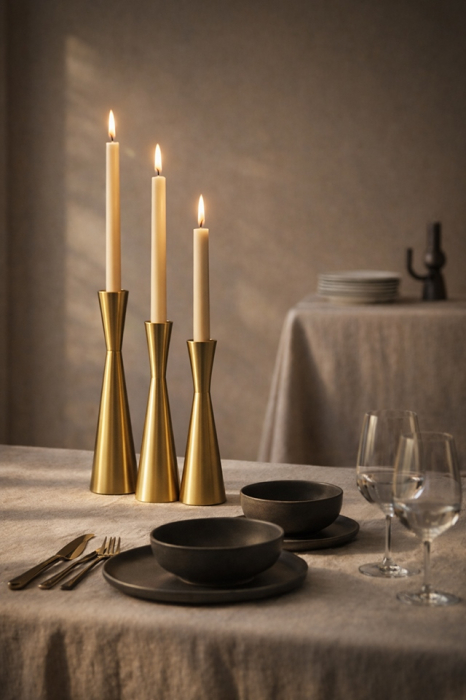 Set de 3 Sfeșnice Trio 6x6x26,5 cm, Metal Auriu Aur Periat - SHP [5]
